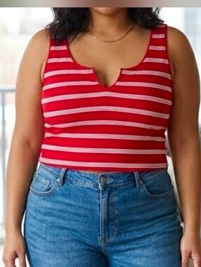 💕 Notched Neck Striped Tank Top